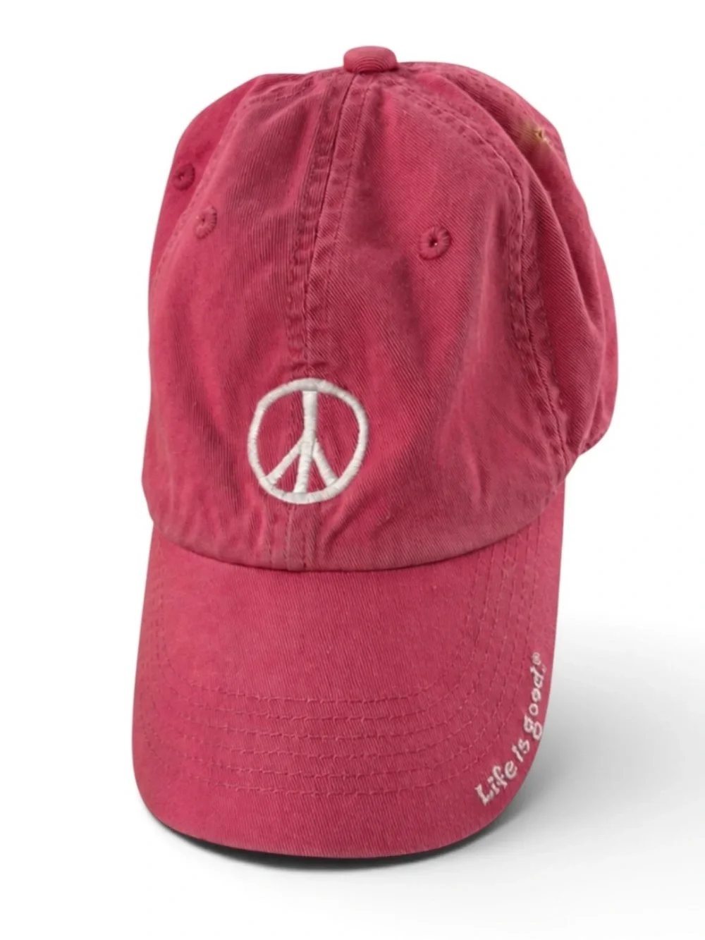 Life Is Good Washed Rose / Pink Baseball Hat White Peace Sign Cap 100% Cotton